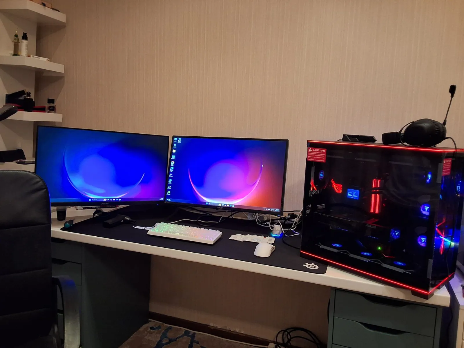 A red RGB esports battlestation built by FLC