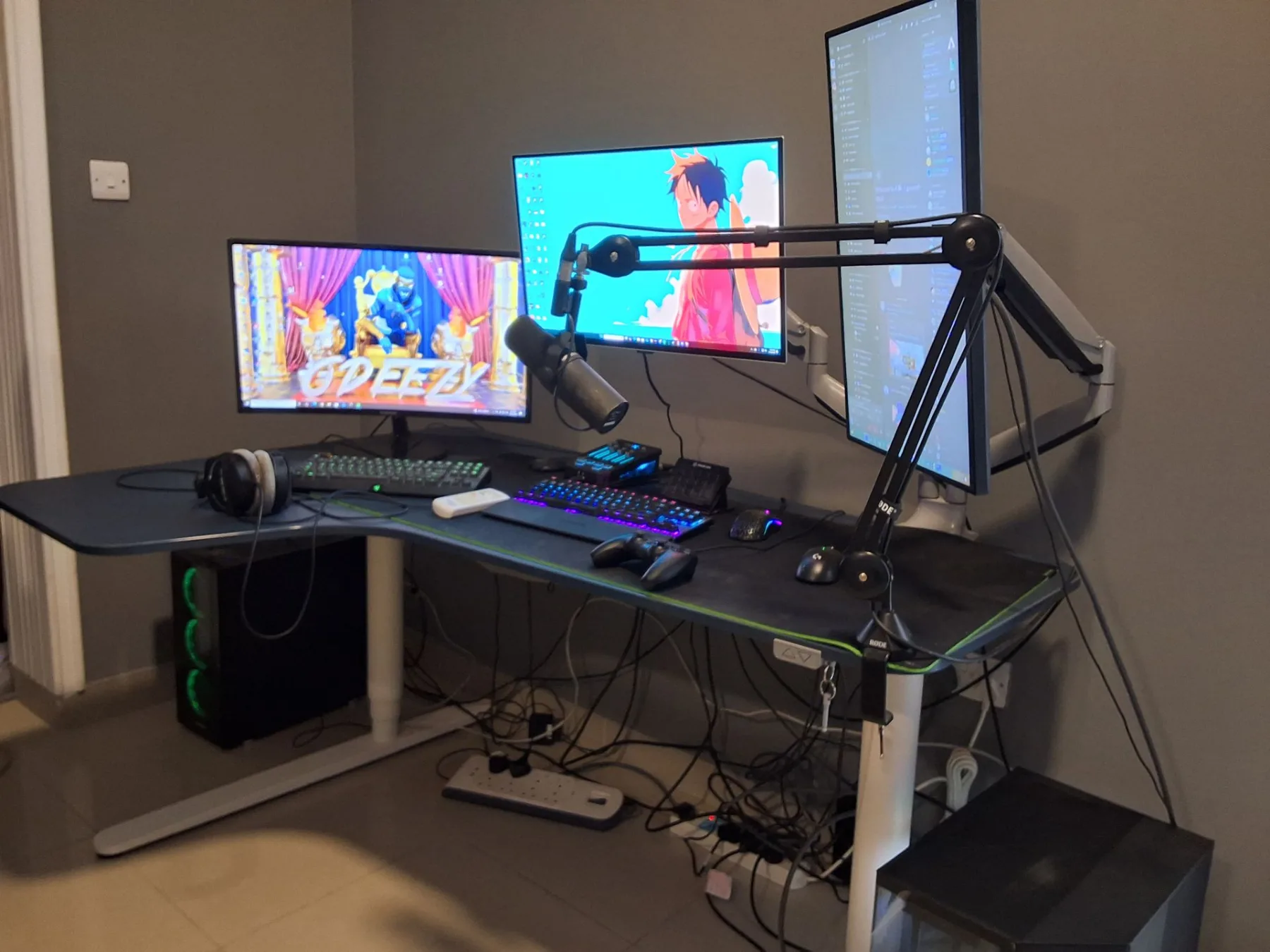 A streaming corner before FLC, tangled cables and cluttered desk